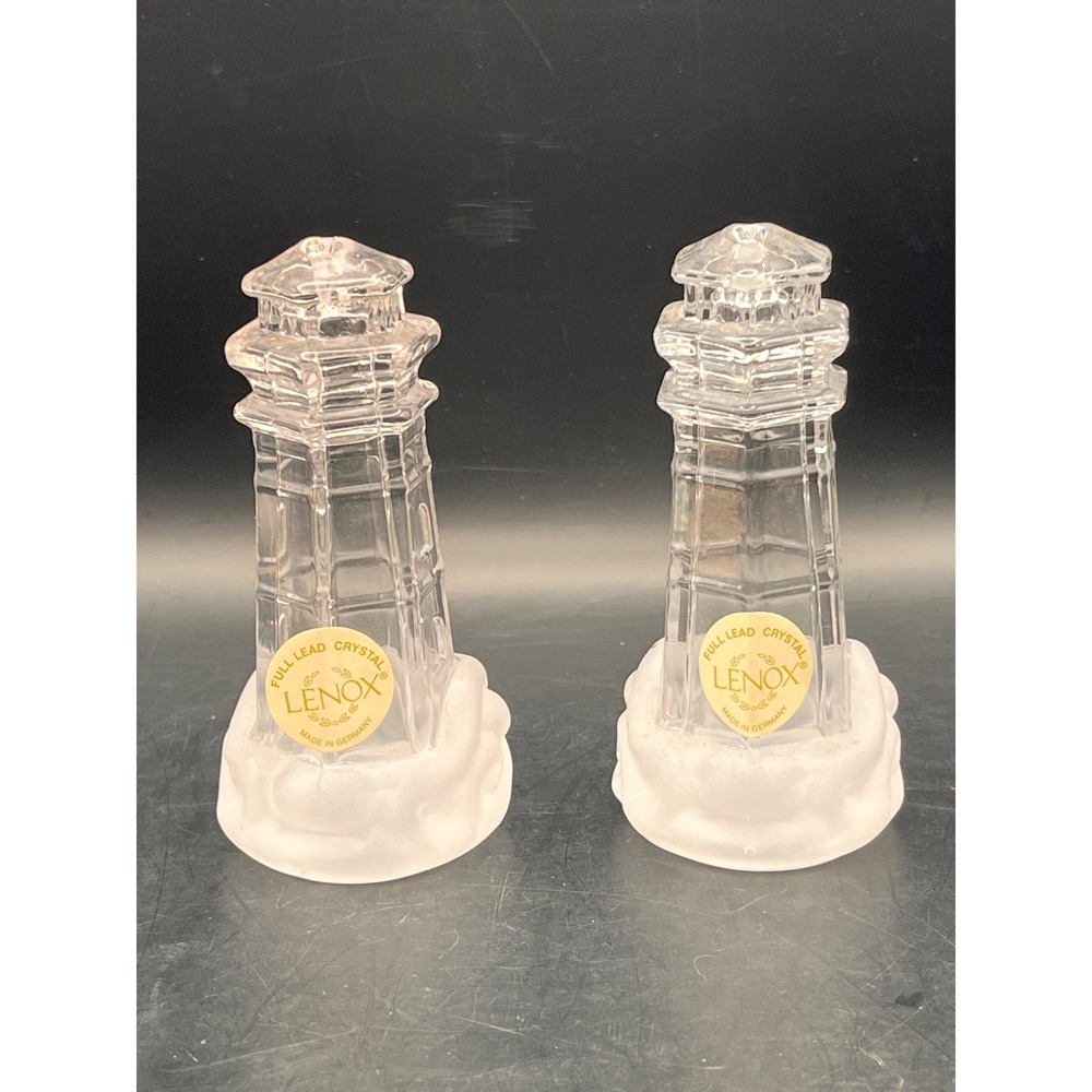 Lenox Crystal Lighthouse Salt & Pepper Shakers Full Lead‎ Made in Germany w Box